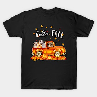 Halloween Hello Fall Bulldog- Bulldog In Car Pumpkin Happy Halloween T-Shirt